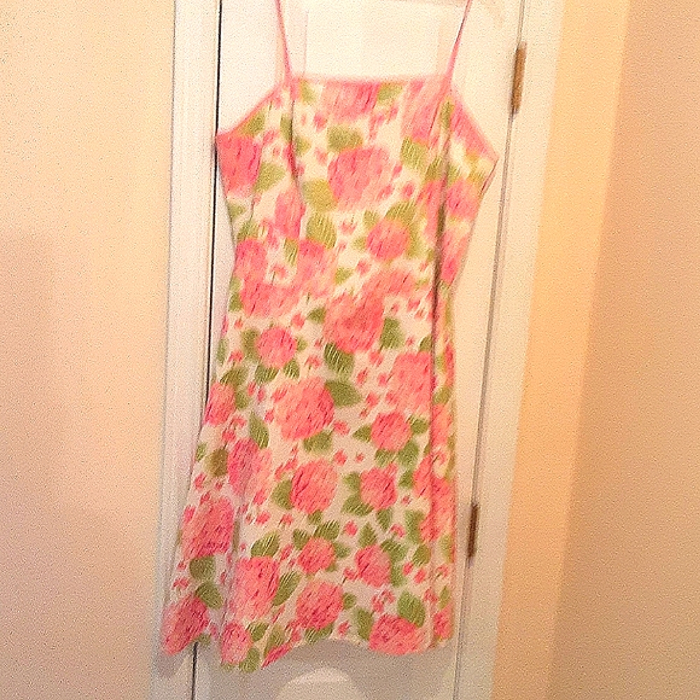 CATO Pink Floral Spaghetti Strap A-lined Dress Size:  16 With Belt